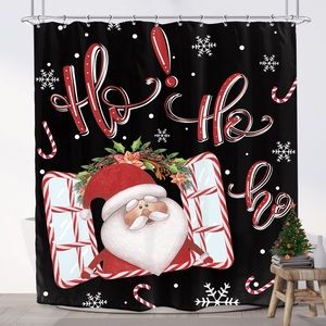 Christmas Santa Claus Shower Curtain 60Wx72H Inches Merry Xmas Cute Snowflake